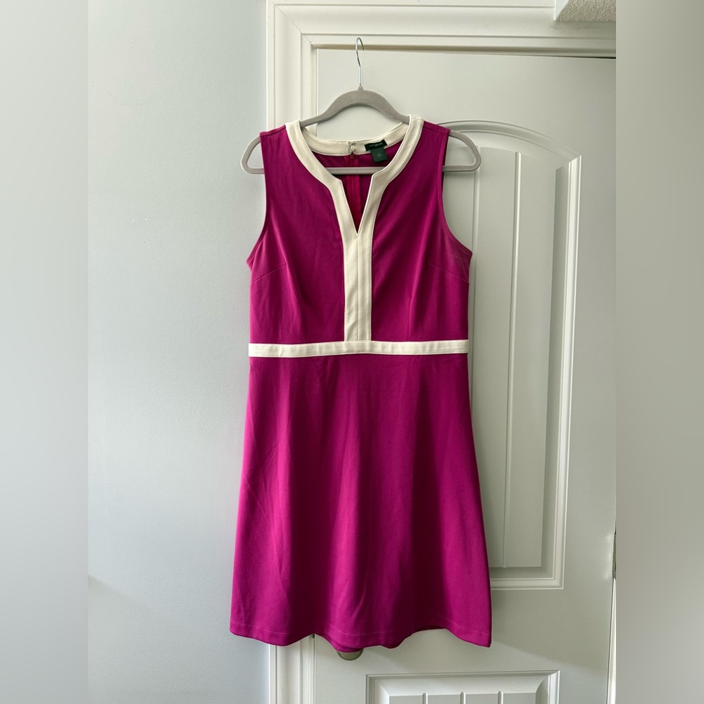 Ann Taylor Fuchsia Sleeveless A-Line Dress with Cream Trim